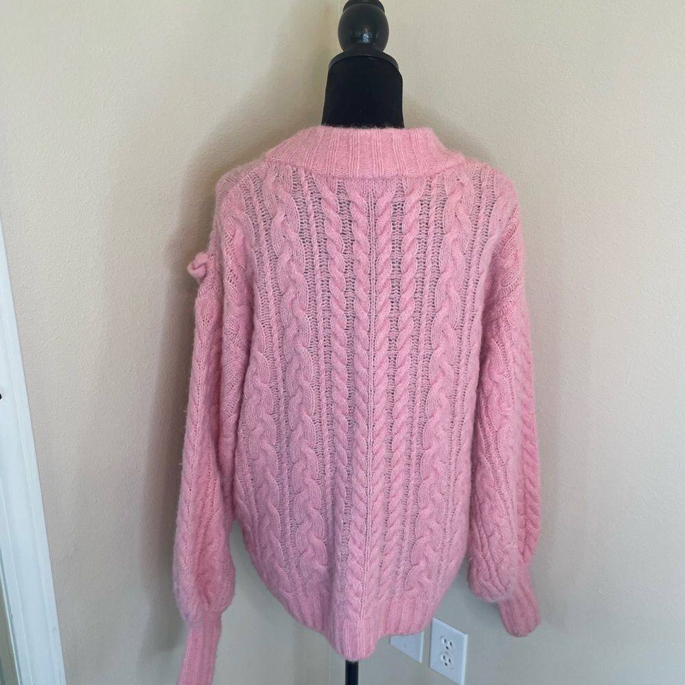 Zara oversized pink braided v neck sweater small - Picture 9 of 11